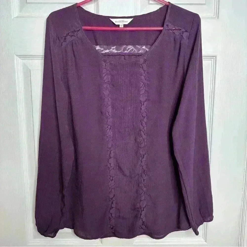 Northern Reflections Blouse Lace Flowy Purple Size Large